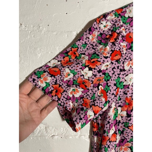 Ann Taylor Floral Dress Short Sleeve Drop Waist Flowy Romantic Oversized Size M - Picture 8 of 13